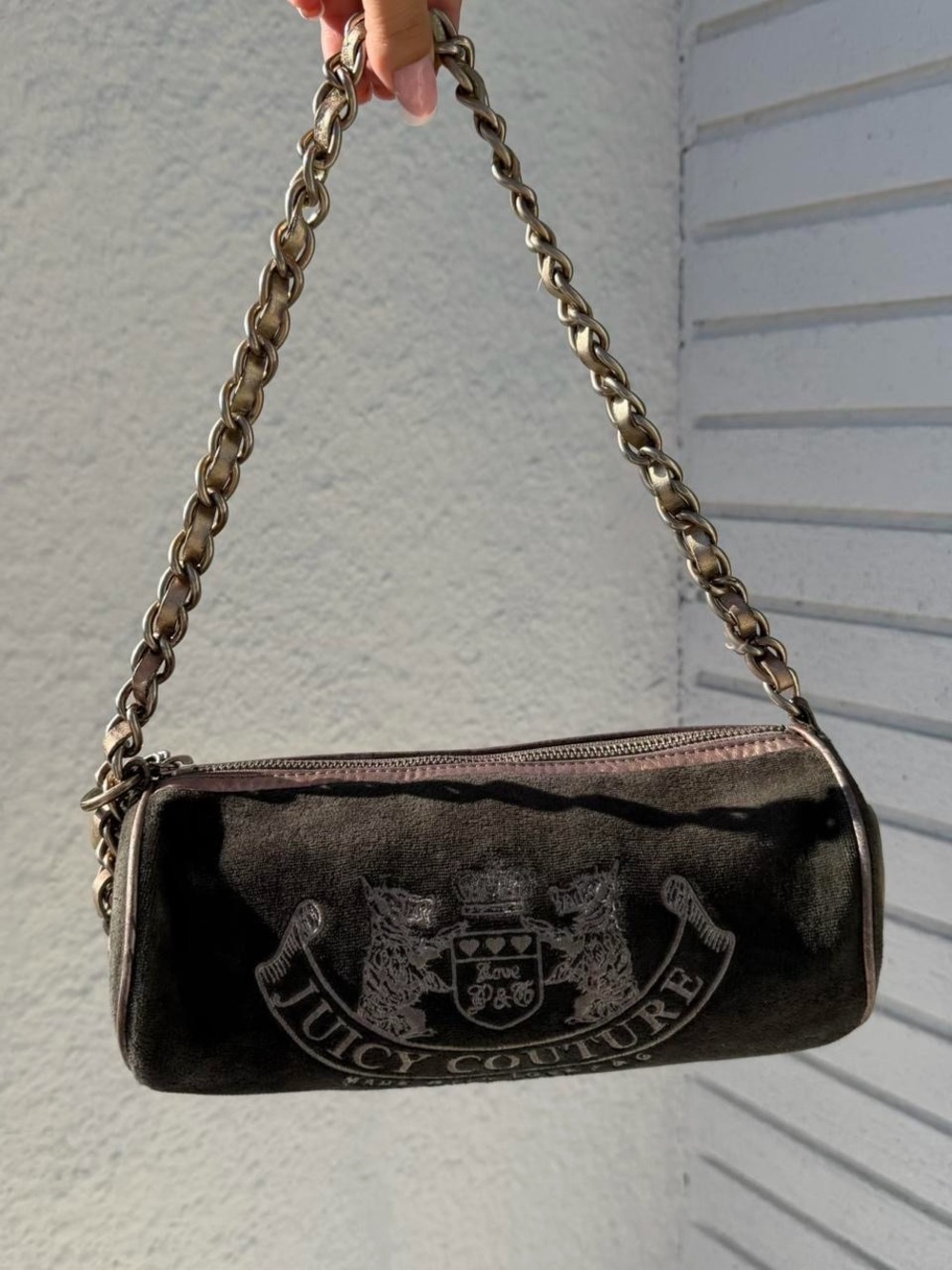 Juicy Couture Brown Velour Chain-Handle Shoulder Bag